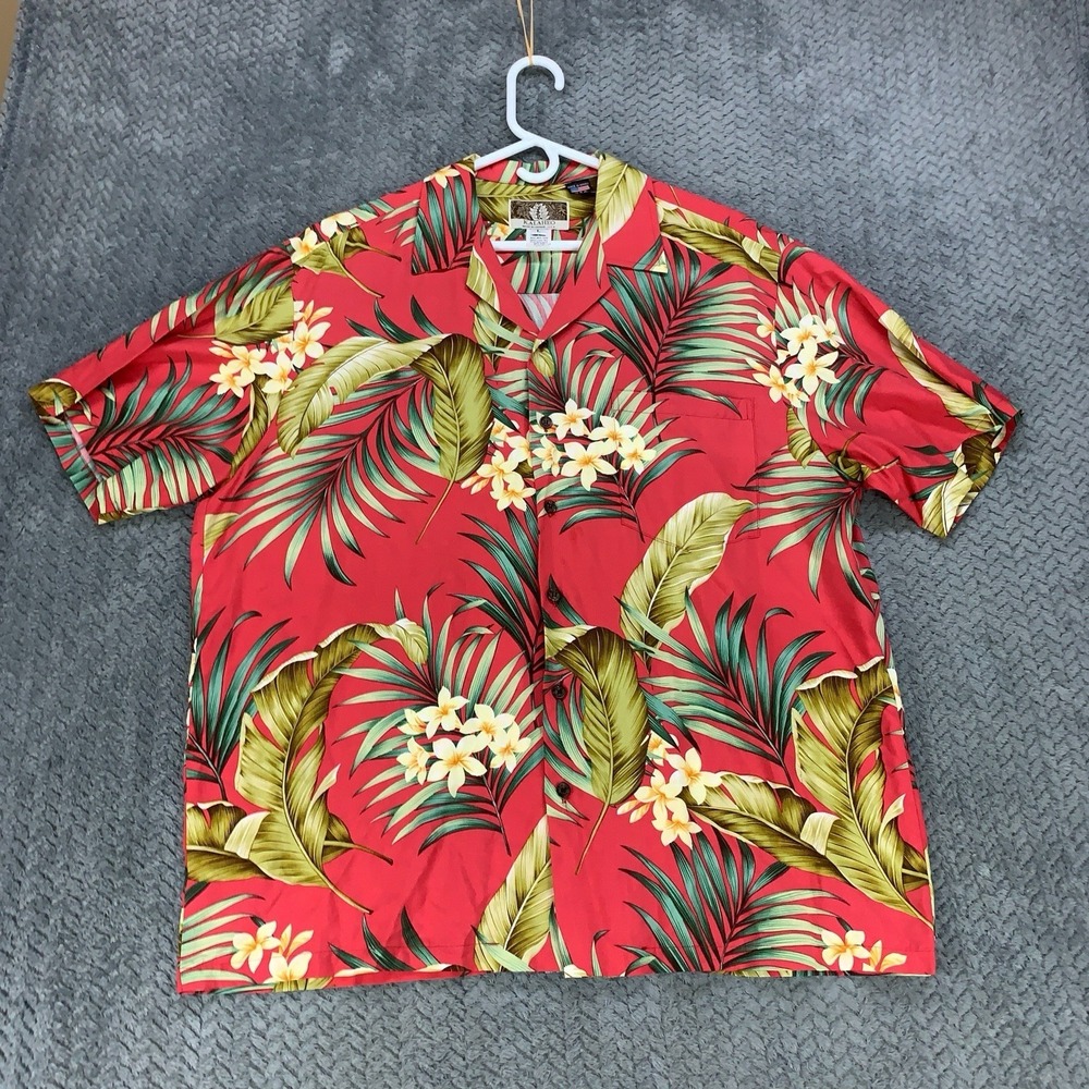Kalaheo Hawaiian Shirt Mens Large Red Floral Short Sleeve Button Up Aloha USA